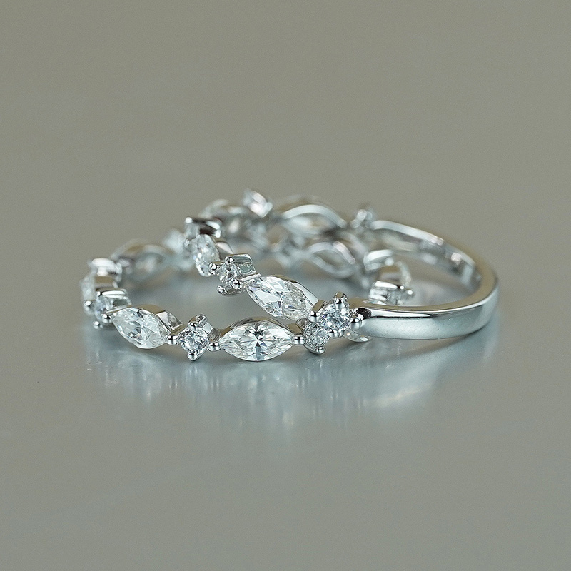 Sotiya Alternating Round & Marquise Cut Moissanite Anniversary Ring Sterling Silver-Sotiya