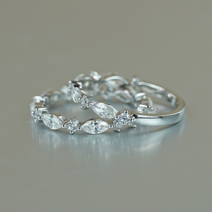 Sotiya Alternating Round & Marquise Cut Moissanite Anniversary Ring Sterling Silver-Sotiya