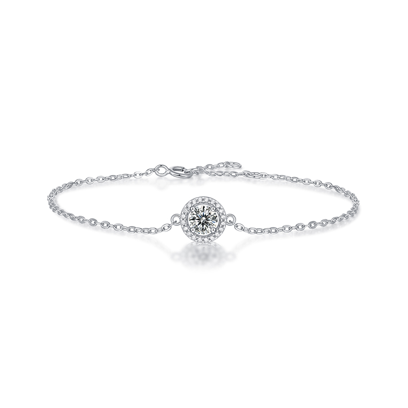 Sotiya Halo Round Cut Moissanite Bracelet Sterling Silver-Sotiya