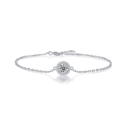 Sotiya Halo Round Cut Moissanite Bracelet Sterling Silver-Sotiya