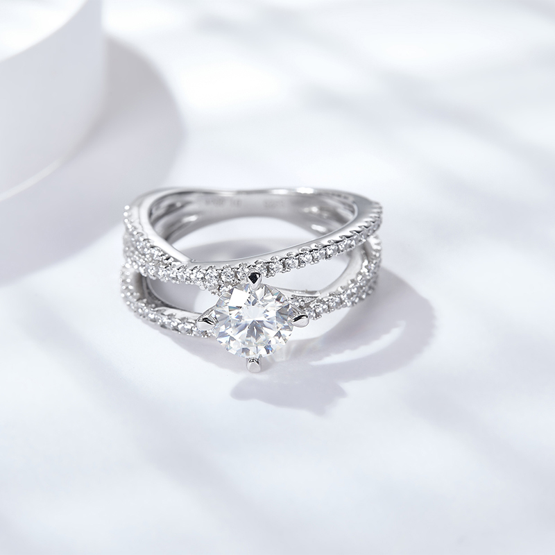 Sotiya Crossover Round Cut Moissanite Engagement Ring Sterling Silver-Sotiya