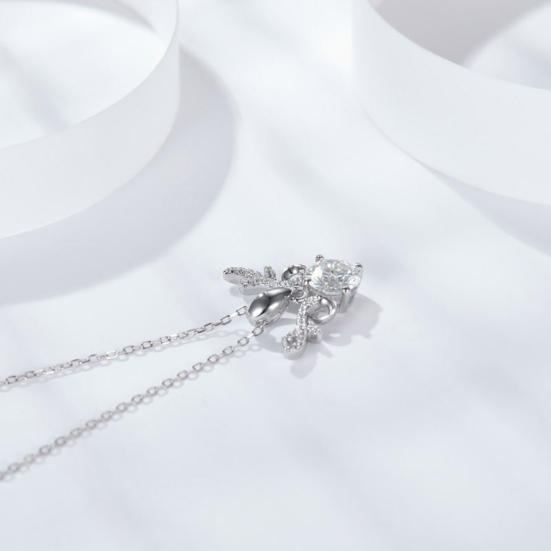 Sotiya Antlers Round Cut Moissanite Necklace Sterling Silver-Sotiya