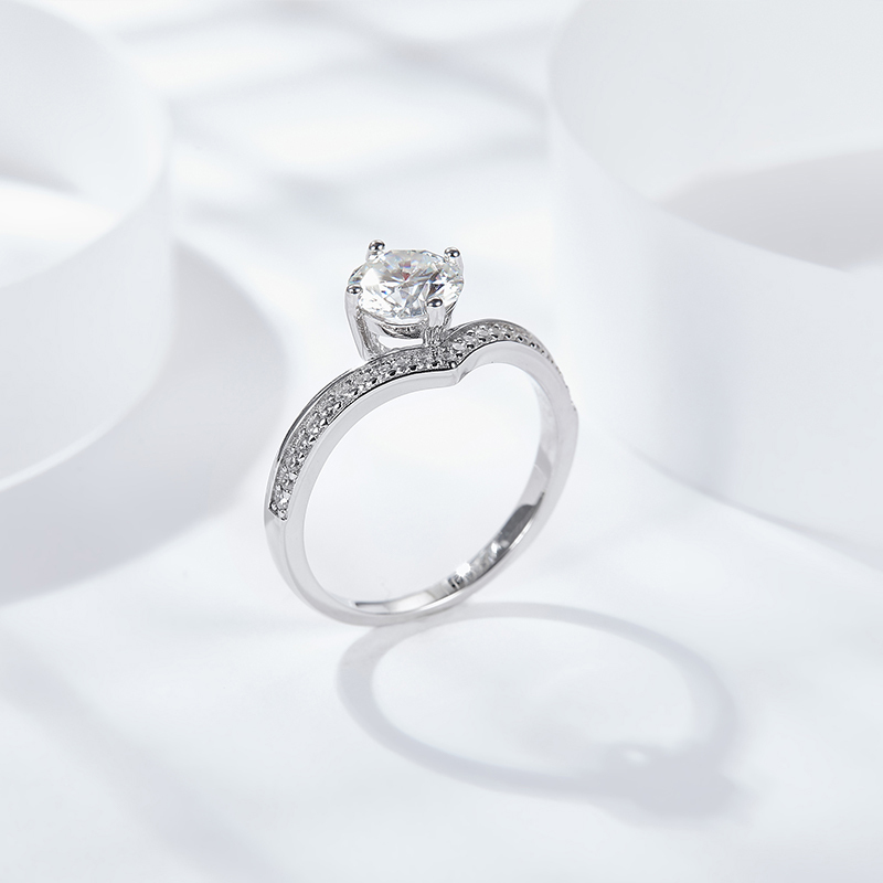 Sotiya V Shaped Round Cut Moissanite Engagement Ring Sterling Silver-Sotiya