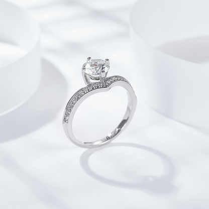 Sotiya V Shaped Round Cut Moissanite Engagement Ring Sterling Silver-Sotiya