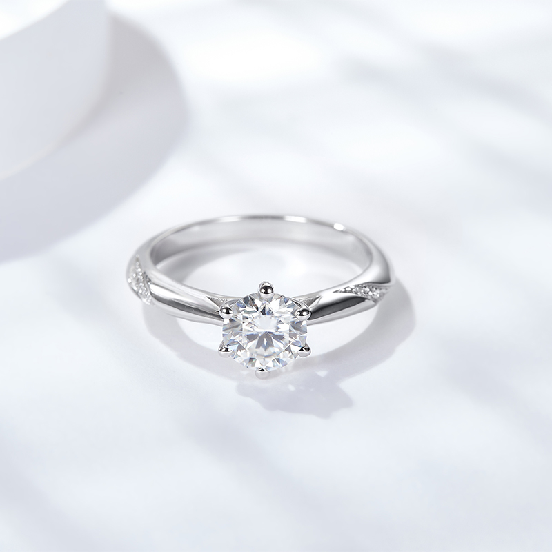 Sotiya Cathedral 6 Prong Round Cut Moissanite Engagement Ring Sterling Silver-Sotiya