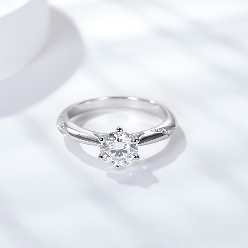 Sotiya Cathedral 6 Prong Round Cut Moissanite Engagement Ring Sterling Silver-Sotiya