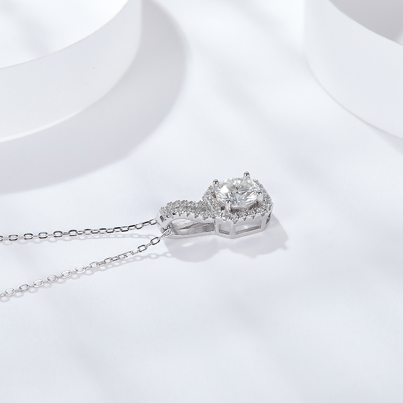 Sotiya Square Halo Design Round Cut Moissanite Necklace Sterling Silver-Sotiya