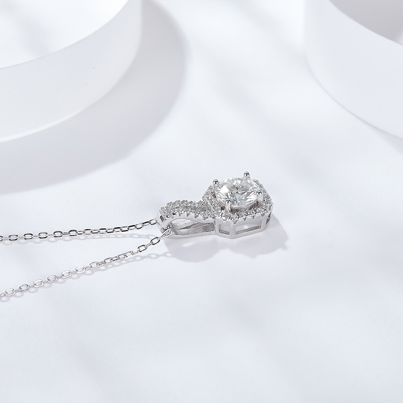 Sotiya Square Halo Design Round Cut Moissanite Necklace Sterling Silver-Sotiya