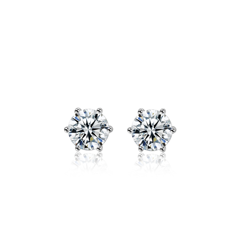 Sotiya Classic 6 Prong Solitaire Round Cut Moissanite Stud Earrings Sterling Silver-Sotiya