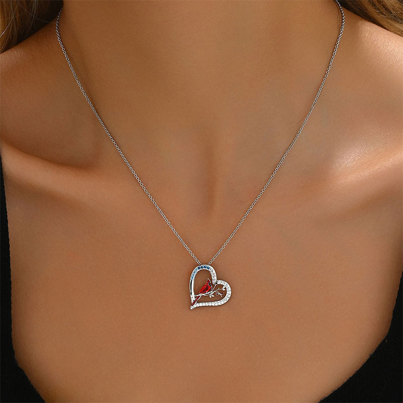 Sotiya Red Cardinal Heart Enamel Animal Parrot Design Necklace Sterling Silver-Sotiya