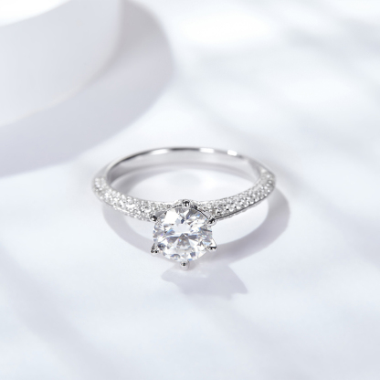 Sotiya Crown Design Round Cut Moissanite Engagement Ring Sterling Silver-Sotiya