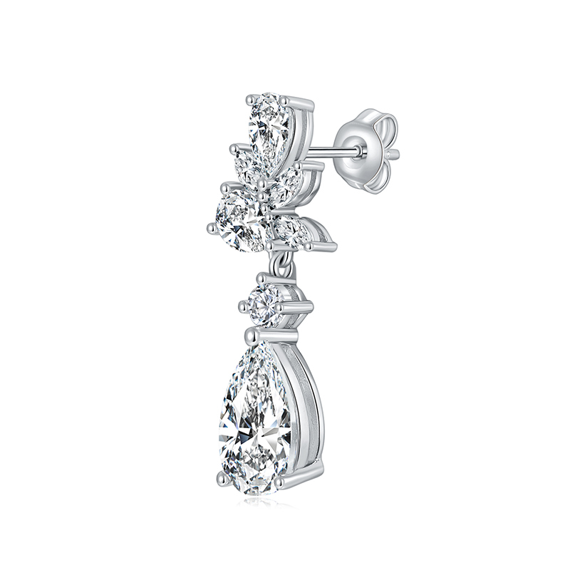 Sotiya Vintage Leaf Design Pear Cut Moissanite Drop Earrings Sterling Silver-Sotiya