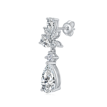 Sotiya Vintage Leaf Design Pear Cut Moissanite Drop Earrings Sterling Silver-Sotiya