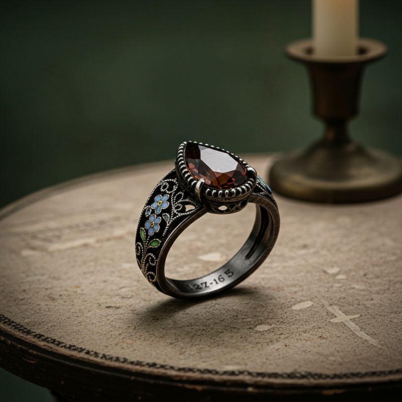 Sotiya Vintage Filigree Pear Cut Coffee Engagement Ring Sterling Silver-Sotiya