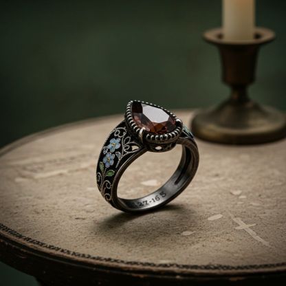 Sotiya Vintage Filigree Pear Cut Coffee Engagement Ring Sterling Silver-Sotiya