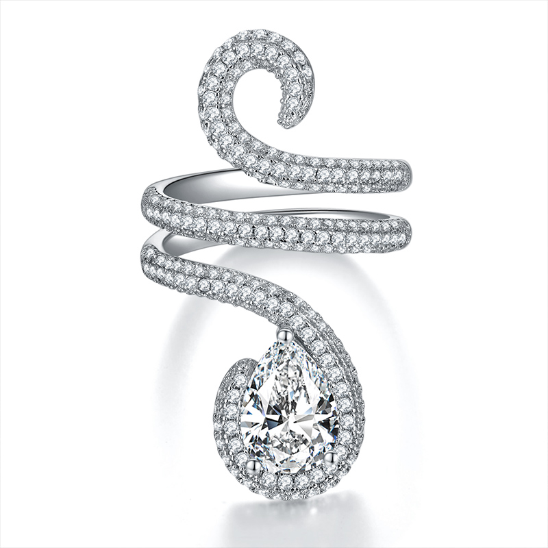 Sotiya Pear Cut Moissanite Surround Cocktail Ring Sterling Silver-Sotiya