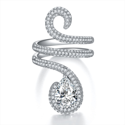 Sotiya Pear Cut Moissanite Surround Cocktail Ring Sterling Silver-Sotiya