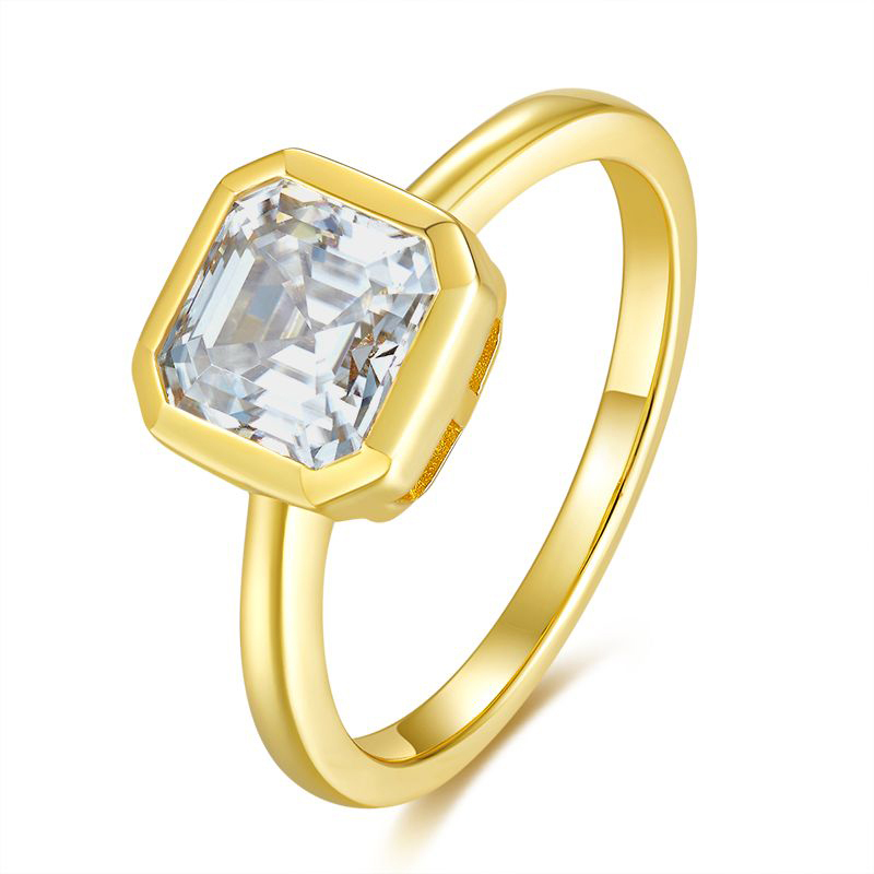 Sotiya Bezel Set Solitaire Asscher Cut Moissanite Engagement Ring Sterling Silver-Sotiya