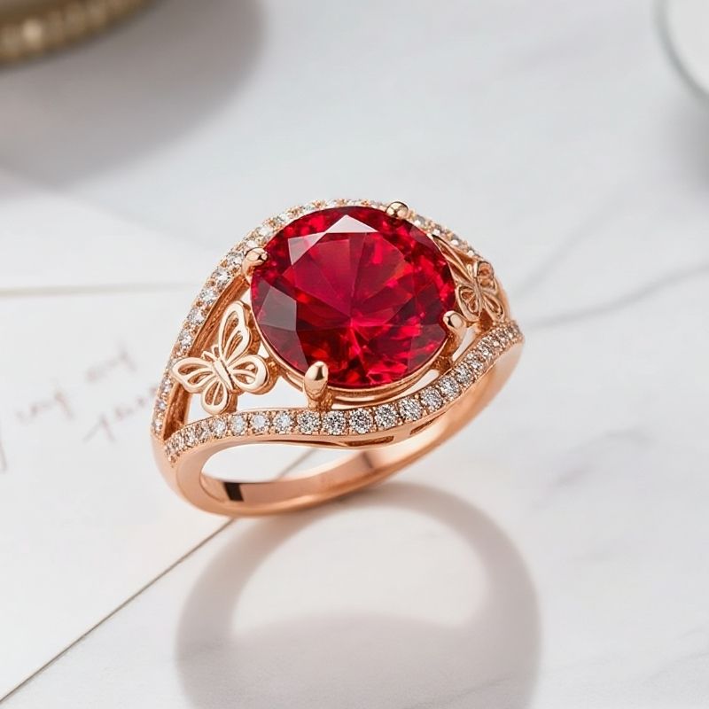 Sotiya Butterfly Round Cut Coffee Engagement Ring Sterling Silver-Sotiya