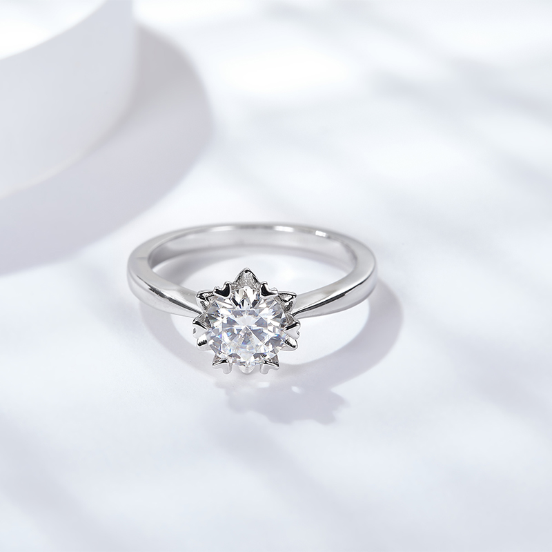 Sotiya Snowflake Round Cut Moissanite Engagement Ring Sterling Silver-Sotiya