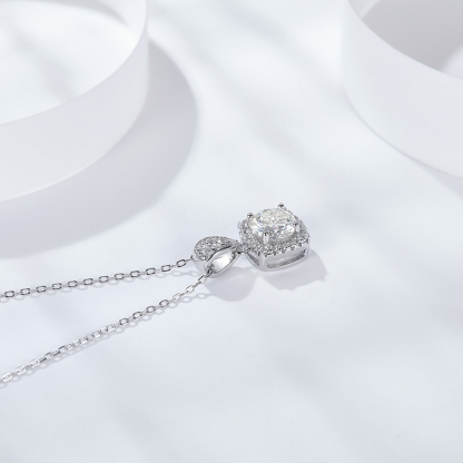 Sotiya Squircle Shaped Halo Round Cut Moissanite Necklace Sterling Silver-Sotiya