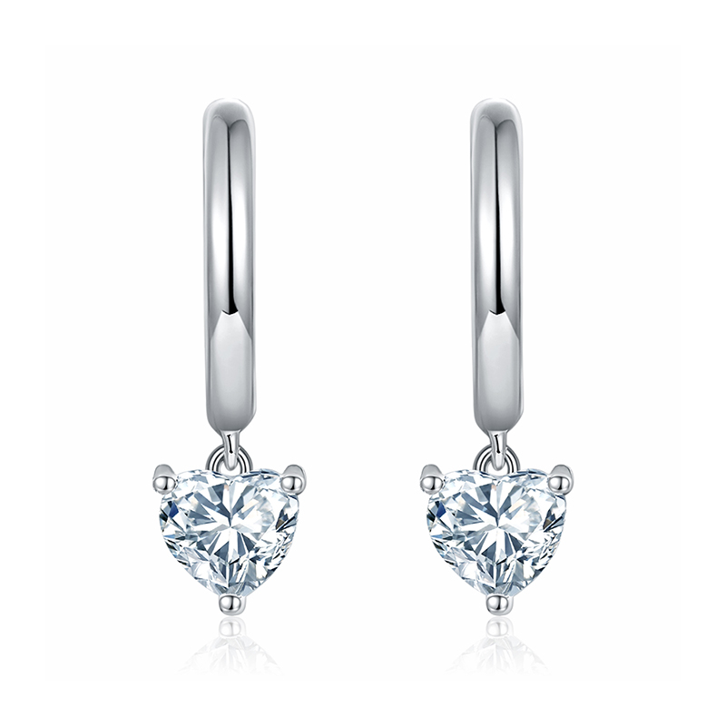 Sotiya Solitaire Heart Cut Moissanite Drop Earrings Sterling Silver-Sotiya