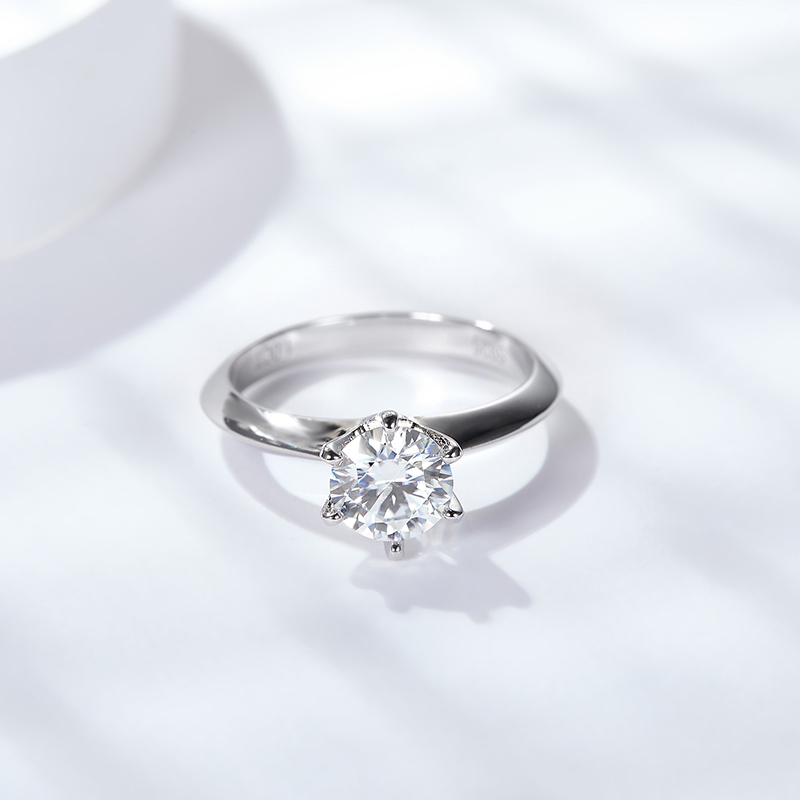 Sotiya Classic 6 Prong Round Cut Solitaire Moissanite Engagement Ring Sterling Silver
