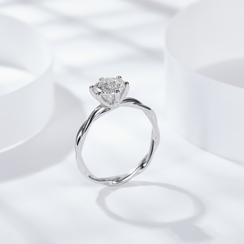 Sotiya Solitaire Twist Round Cut Moissanite Engagement Ring Sterling Silver-Sotiya