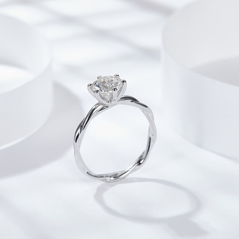 Sotiya Solitaire Twist Round Cut Moissanite Engagement Ring Sterling Silver-Sotiya