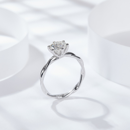 Sotiya Solitaire Twist Round Cut Moissanite Engagement Ring Sterling Silver-Sotiya