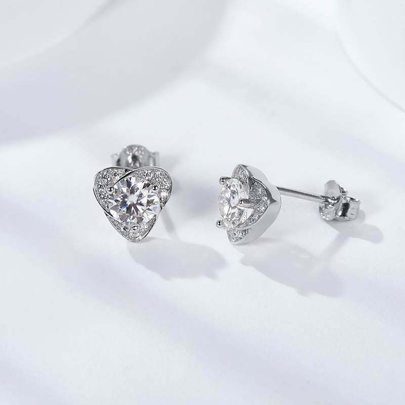 Sotiya Heart Design Round Cut Moissanite Stud Earrings Sterling Silver-Sotiya