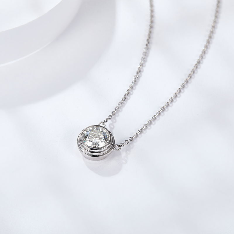 Sotiya Bezel Set Round Cut Moissanite Necklace Sterling Silver-Sotiya