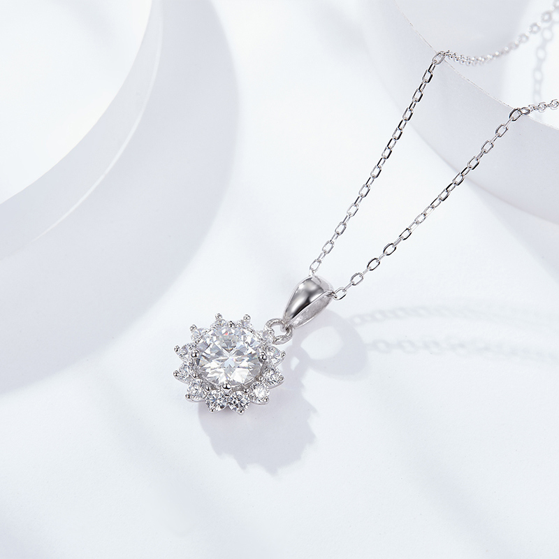 Sotiya Sunflower Round Cut Moissanite Necklace Sterling Silver-Sotiya