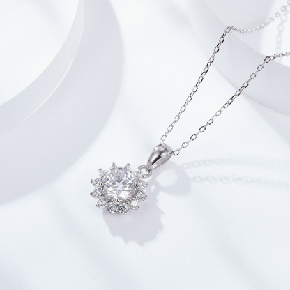 Sotiya Sunflower Round Cut Moissanite Necklace Sterling Silver-Sotiya