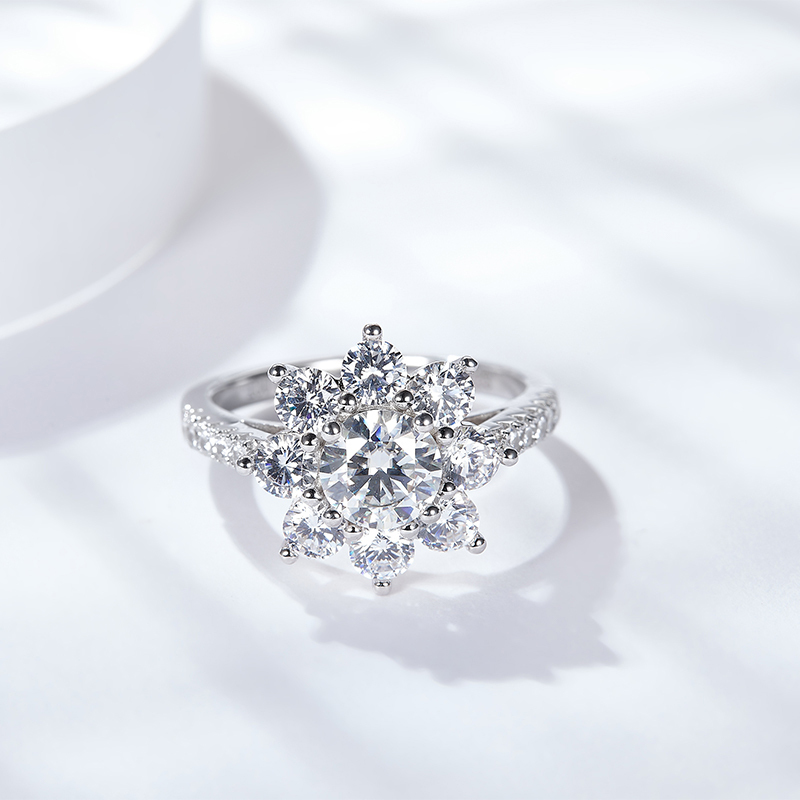 Sotiya Sunflower Cathedral Round Cut Moissanite Engagement Ring Sterling Silver-Sotiya