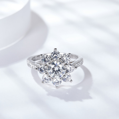 Sotiya Sunflower Cathedral Round Cut Moissanite Engagement Ring Sterling Silver-Sotiya