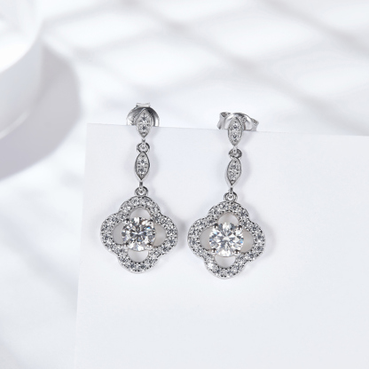 Sotiya Four Leaf Clover Round Cut Moissanite Drop Earrings Sterling Silver-Sotiya
