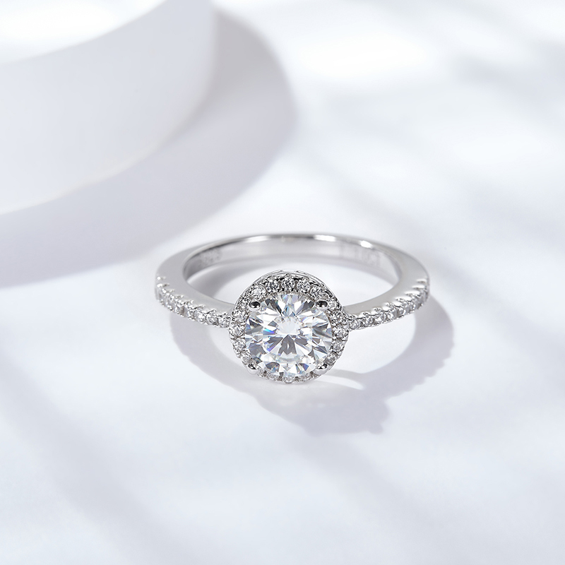 Sotiya Classic Halo Round Cut Moissanite Engagement Ring Sterling Silver