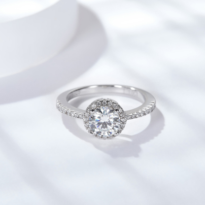 Sotiya Classic Halo Round Cut Moissanite Engagement Ring Sterling Silver