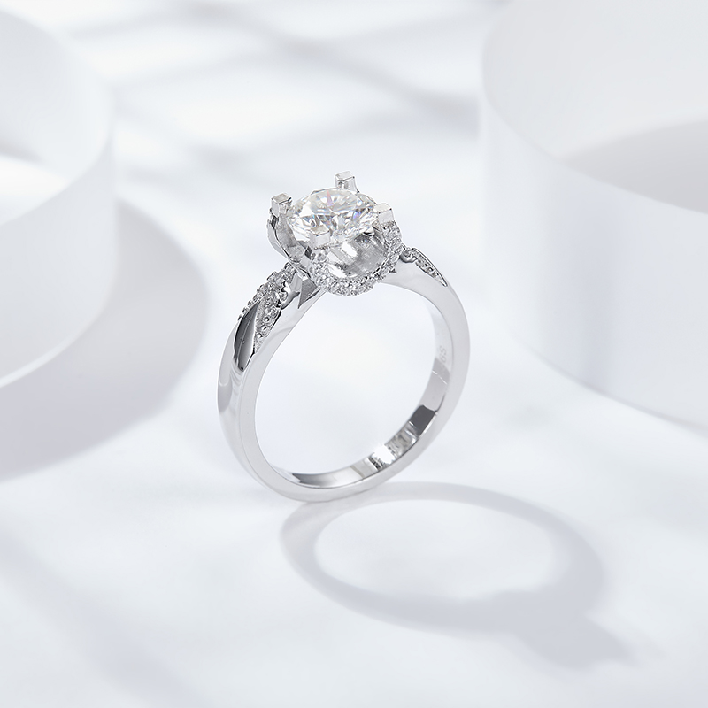 Sotiya Cathedral Round Cut Moissanite Engagement Ring Sterling Silver-Sotiya