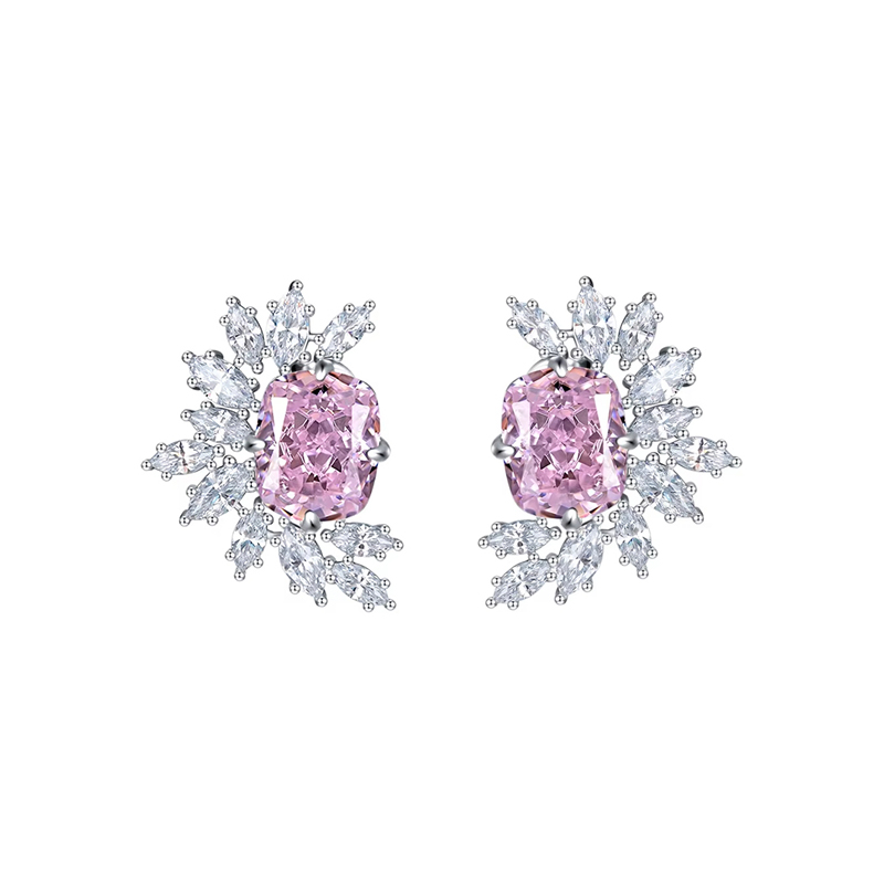 Sotiya Radiant Cut Cluster Stud Earrings High-carbon Zircon Sterling Silver-Sotiya