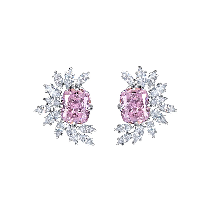 Sotiya Radiant Cut Cluster Stud Earrings High-carbon Zircon Sterling Silver-Sotiya