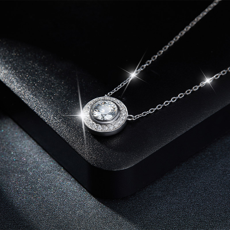 Sotiya Halo Round Cut Moissanite Necklace Sterling Silver-Sotiya