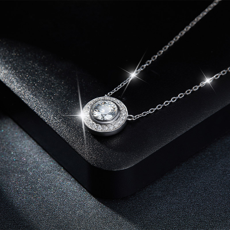 Sotiya Halo Round Cut Moissanite Necklace Sterling Silver-Sotiya
