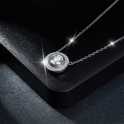 Sotiya Halo Round Cut Moissanite Necklace Sterling Silver-Sotiya