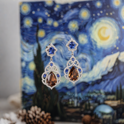 Sotiya Artist Collection Famous Painting Starry Night Vintage Pear Cut Chocolate Drop Earrings Sterling Silver-Sotiya