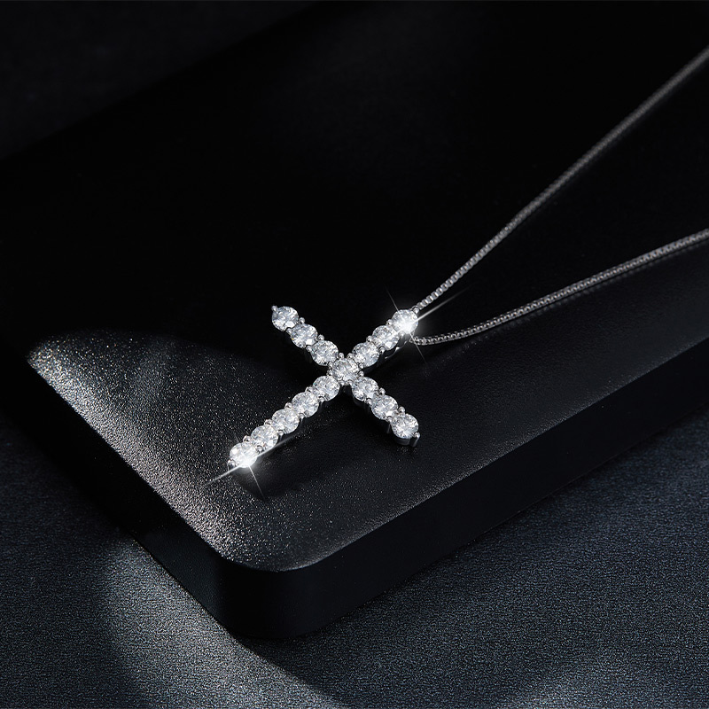 Sotiya Round Cut Moissanite Cross Necklace Sterling Silver-Sotiya