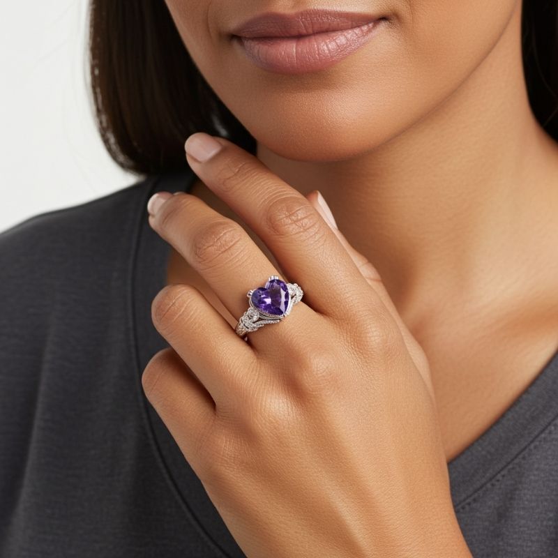 Sotiya Vintage Milgrain Heart Cut Engagement Ring Sterling Silver-Sotiya