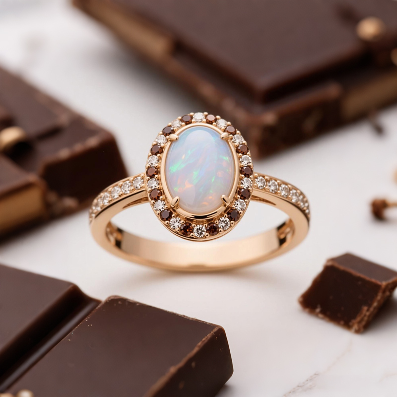 Sotiya Halo Oval Cut Opal Coffee Engagement Ring Sterling Silver-Sotiya