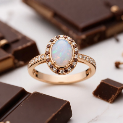 Sotiya Halo Oval Cut Opal Coffee Engagement Ring Sterling Silver-Sotiya